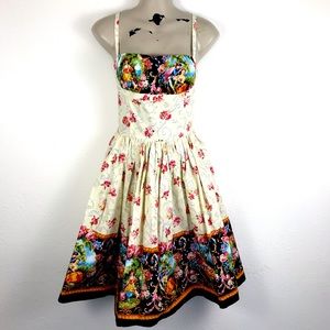Rare Bernie Dexter Paris Dress Manor Print L pinup
